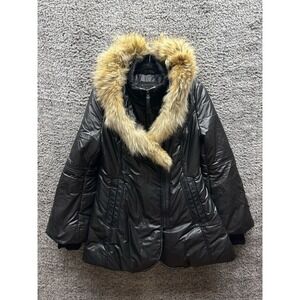 Mackage‎ Peach Signature Collar Down Puffer Coat Black Natural Fur Womens Size M